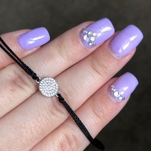 adjustable black cord circle diamond bracelet